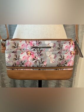 Rosetti Floral Crossbody Bag in Pink and Tan Accent